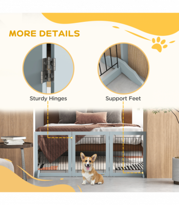 PawHut Foldable Wooden Pet Gate w/ 3 Panels 2 Support Feet for Small Dogs