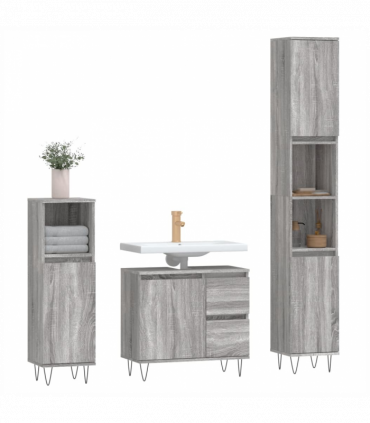 vidaXL 3 Piece Bathroom Furniture Set Grey Sonoma Engineered Wood