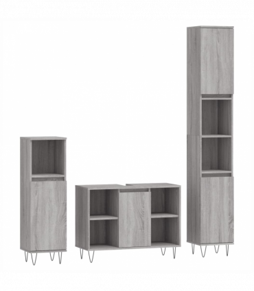 vidaXL 3 Piece Bathroom Furniture Set Grey Sonoma Engineered Wood