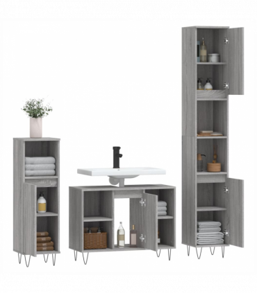 vidaXL 3 Piece Bathroom Furniture Set Grey Sonoma Engineered Wood
