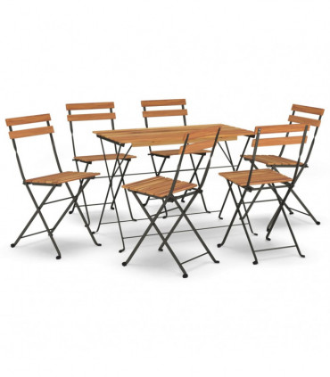 vidaXL 7 Piece Folding Bistro Set Solid Wood Acacia and Steel