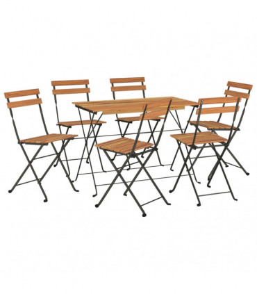 vidaXL 7 Piece Folding Bistro Set Solid Wood Acacia and Steel