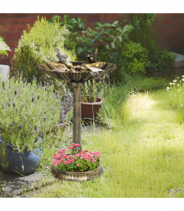 Outsunny Bird Bath for Garden, Birdbath with Lotus Leaf Basin, Bronze Tone