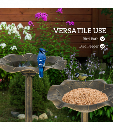 Outsunny Bird Bath for Garden, Birdbath with Lotus Leaf Basin, Bronze Tone