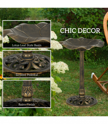 Outsunny Bird Bath for Garden, Birdbath with Lotus Leaf Basin, Bronze Tone