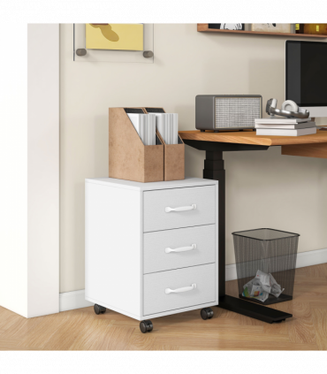 HOMCOM File Cabinet with 3 Drawers, Under Desk Mobile Filing Cabinet White