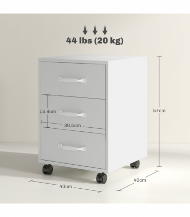 HOMCOM File Cabinet with 3 Drawers, Under Desk Mobile Filing Cabinet White