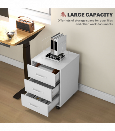 HOMCOM File Cabinet with 3 Drawers, Under Desk Mobile Filing Cabinet White