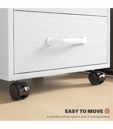 HOMCOM File Cabinet with 3 Drawers, Under Desk Mobile Filing Cabinet White