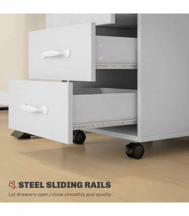 HOMCOM File Cabinet with 3 Drawers, Under Desk Mobile Filing Cabinet White