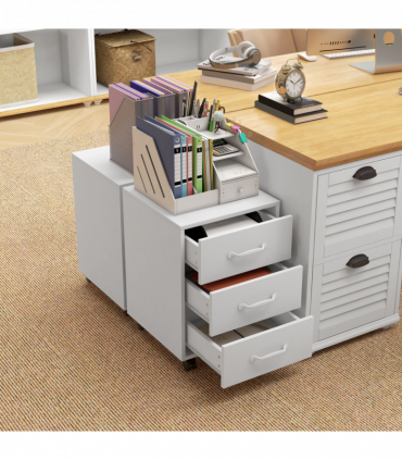 HOMCOM File Cabinet with 3 Drawers, Under Desk Mobile Filing Cabinet White