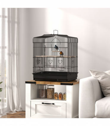 PawHut 59cm Large Bird Cage with Stand, Perches, Food Bowls, Swing, Black