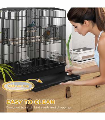 PawHut 59cm Large Bird Cage with Stand, Perches, Food Bowls, Swing, Black
