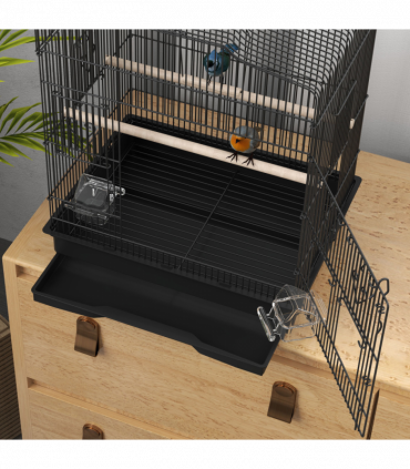 PawHut 59cm Large Bird Cage with Stand, Perches, Food Bowls, Swing, Black