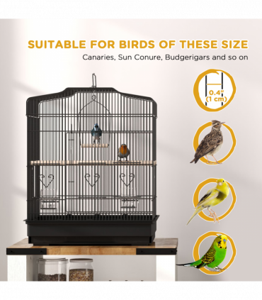 PawHut 59cm Large Bird Cage with Stand, Perches, Food Bowls, Swing, Black