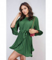 Pleated Tie Waist Mini Dress