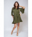 Pleated Tie Waist Mini Dress