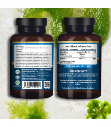 Prowise Vegan Omega-3 DHA from Algae Oil | 60 Softgels with Vitamin E