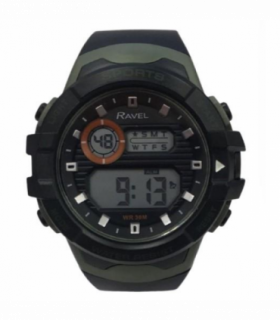 Ravel Mens 3ATM Digital Sports Black/Green Watch RDG.14.31