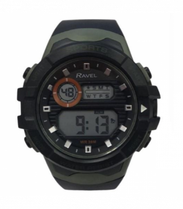 Ravel Mens 3ATM Digital Sports Black/Green Watch RDG.14.31