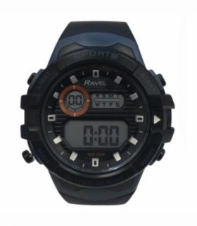 Ravel Mens 3ATM Digital Sports Black/Blue Watch RDG.14.32