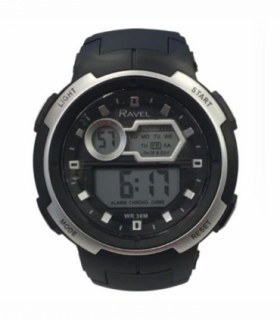 Ravel Mens 3ATM Digital Sports Silver/Black Watch RDG.14.40