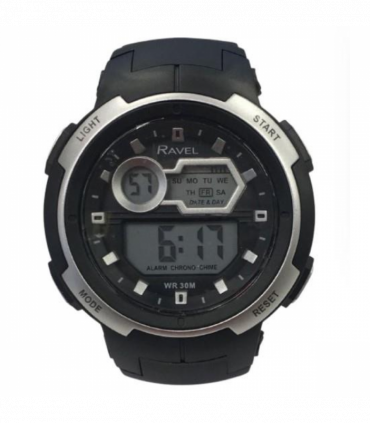 Ravel Mens 3ATM Digital Sports Silver/Black Watch RDG.14.40