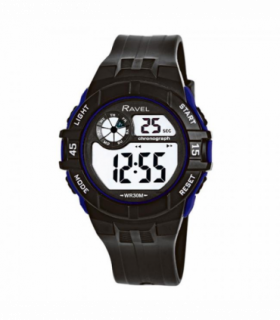 Ravel Mens 3ATM Digital Sports Black/Blue Watch RDG.14.15
