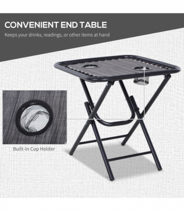 3PC Zero Gravity Chairs Sun Lounger Table Set Cup Holders - Light Grey Outsunny