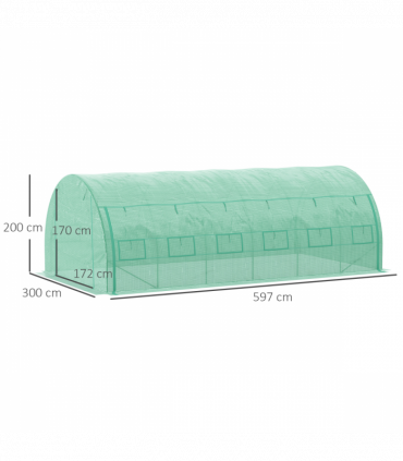Greenhouse Walk-in tunnel 597L x 302W x 200Hcm Green Galvanised Steel PE