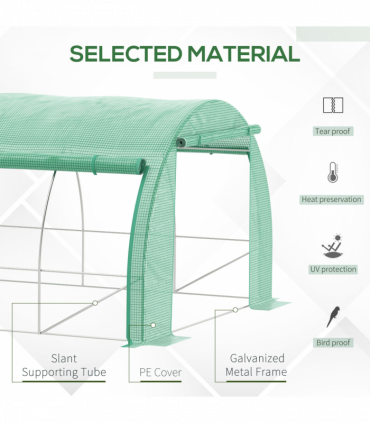 Greenhouse Walk-in tunnel 597L x 302W x 200Hcm Green Galvanised Steel PE