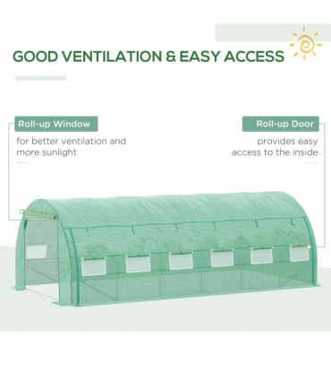 Greenhouse Walk-in tunnel 597L x 302W x 200Hcm Green Galvanised Steel PE