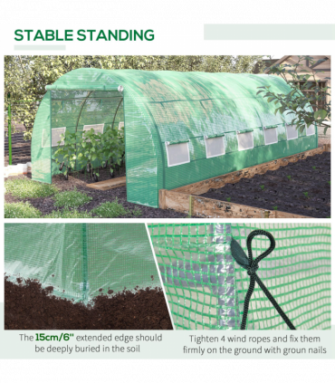 Greenhouse Walk-in tunnel 597L x 302W x 200Hcm Green Galvanised Steel PE