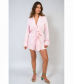 Collared Long Sleeve V-Neck Belted Blazer Jacket