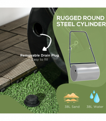Garden Lawn Roller 38L Steel Push Grass Mower Water Sand Filled Durhand