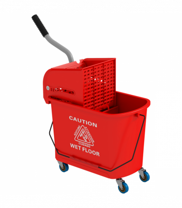 HOMCOM 20L Mop Bucket with Wringer Handle on Wheels for Floor Cleaning Red