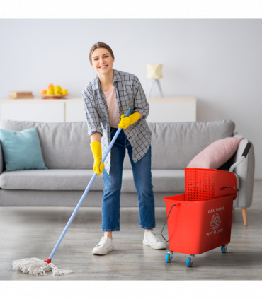 HOMCOM 20L Mop Bucket with Wringer Handle on Wheels for Floor Cleaning Red