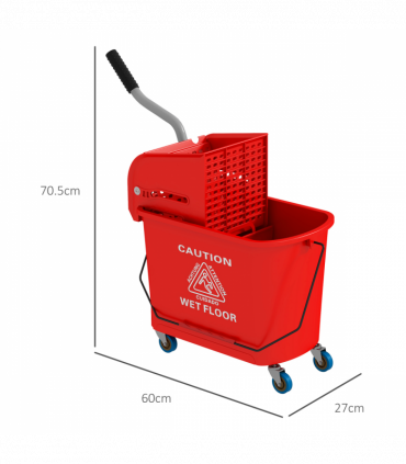 HOMCOM 20L Mop Bucket with Wringer Handle on Wheels for Floor Cleaning Red