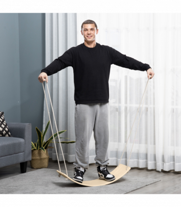 HOMCOM Wood Wobble Board W/ Ropes, Baby Rocker Balance Board for Kids, Adults
