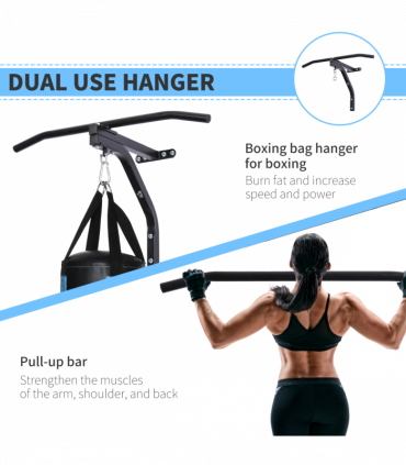 Heavy Punch Bag Hanger Wall Mount Chain Swivel Bracket Bar Steel, Black HOMCOM