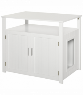 Inside Tabletop Side Table Cat Box Fixture w/ Magnetic Closing Door, White