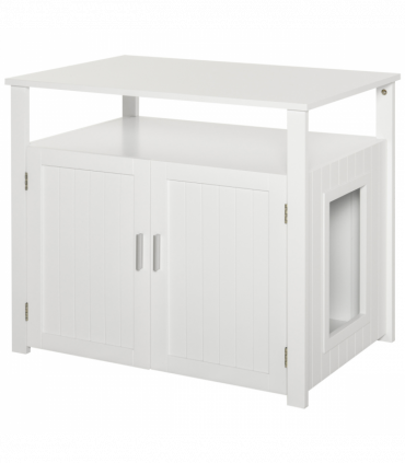 Inside Tabletop Side Table Cat Box Fixture w/ Magnetic Closing Door, White