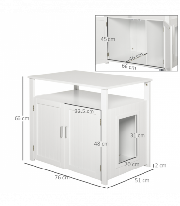 Inside Tabletop Side Table Cat Box Fixture w/ Magnetic Closing Door, White