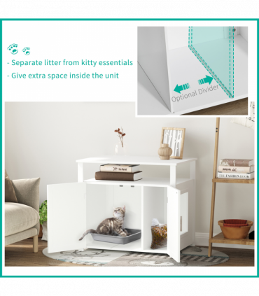 Inside Tabletop Side Table Cat Box Fixture w/ Magnetic Closing Door, White