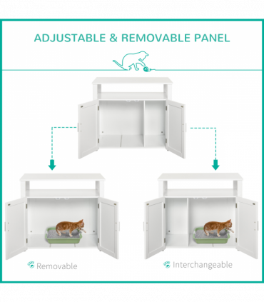 Inside Tabletop Side Table Cat Box Fixture w/ Magnetic Closing Door, White