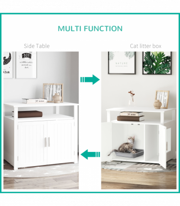 Inside Tabletop Side Table Cat Box Fixture w/ Magnetic Closing Door, White