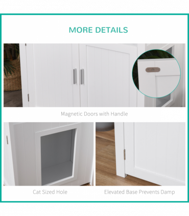 Inside Tabletop Side Table Cat Box Fixture w/ Magnetic Closing Door, White