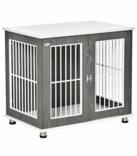 Modern Dog Crate Pet Kennel Cage w/ Lockable Door - Grey & White Pawhut