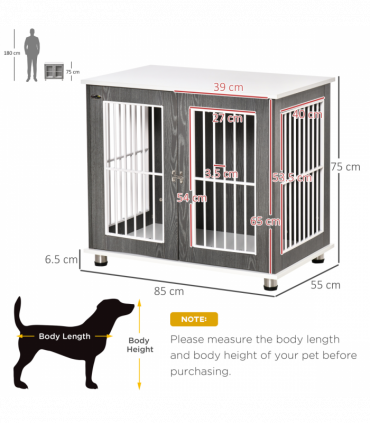 Modern Dog Crate Pet Kennel Cage w/ Lockable Door - Grey & White Pawhut