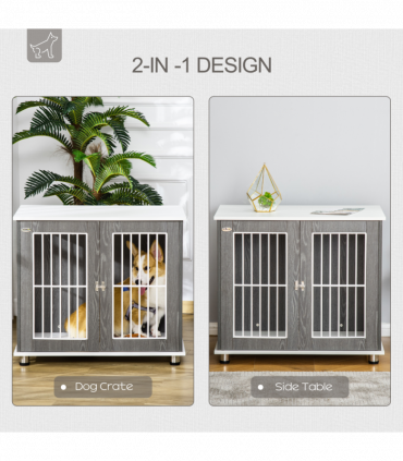 Modern Dog Crate Pet Kennel Cage w/ Lockable Door - Grey & White Pawhut